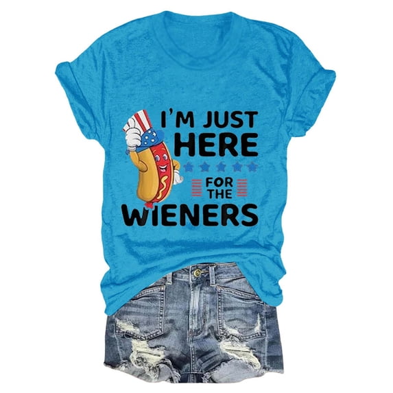 MEICHEN 4th of July Women's Independence Day I'm Just Here for The Flag Print Crew Neck T Shirt Summer 250th Anniversary Tops