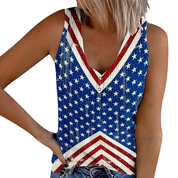MEICHEN American Flag Tank Top Women 4th of July Shirts Button Crew Neck Knit Ribbed Tops Casual Coloful Printed Patriotic Tees Summer 250th Anniversary Tops