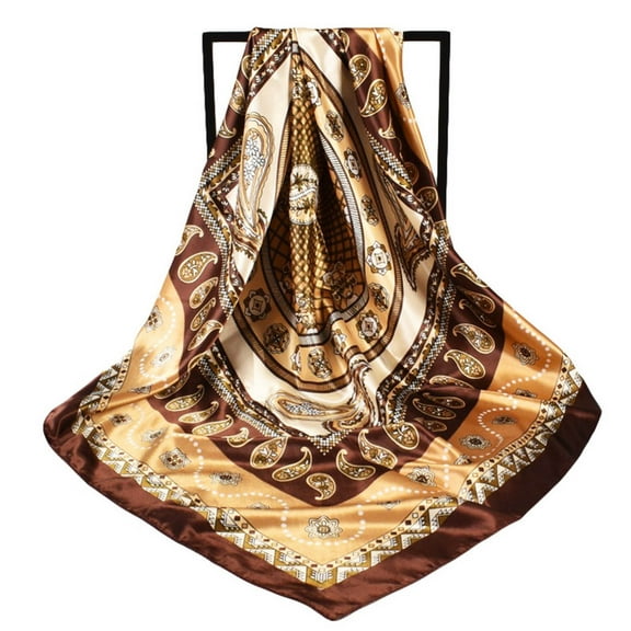 MEICHEN Bandanas for Women Casual Scarf Silk Flower Printed Headband Scarf Square Scarf Turban Luxury Silk Scarf Brown