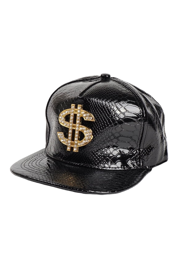 Baseball Cap for Pretty Women Fashion Shiny Baseball Cap Hip Hop Crocodile Skin Texture Punk Street Dance Outdoor Flat Brimmed Hat Women's Accessories Black