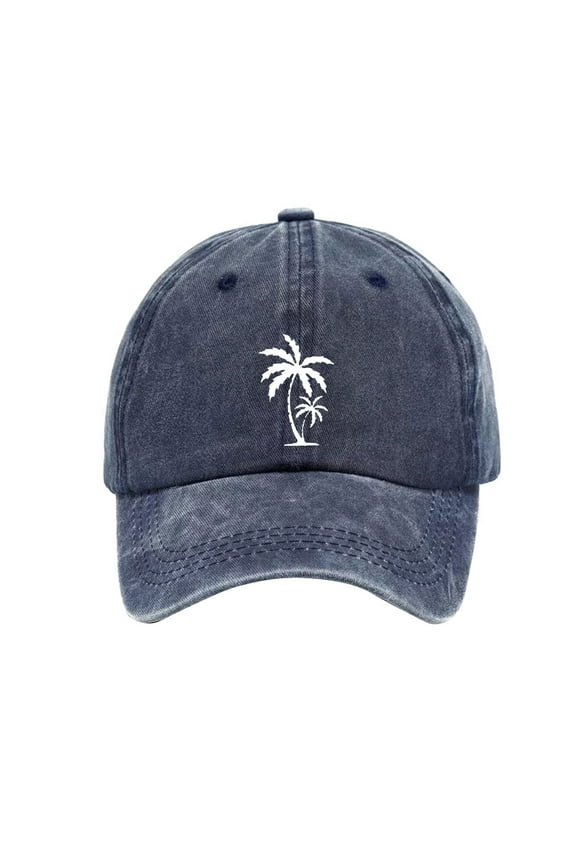 Baseball Cap for Men Distressed Coconut Tree Printed Dad Hat Adjustable Soft Top Sun Hat Plain Visor Hat Blue