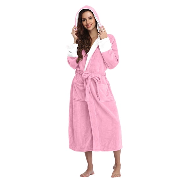 MEICHEN Bath Robes for Women Fashion Hooded Fleece Bathrobe Lightweight Soft Plush Long Flannel Sleepwear Long Robe Women's Essentials Summer Loungewear