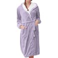 thumbnail image 1 of MEICHEN Bath Robes for Women Fashion Hooded Fleece Robe Soft Warm Bathrobe Cute Striped Plush Loungewear with Pockets Women's Essentials Summer Sleepwear, 1 of 5