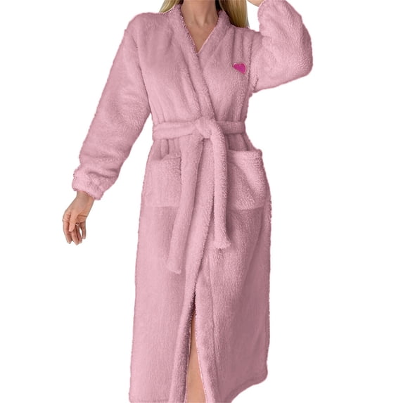 MEICHEN Bath Robes for Women Fashion Ladies' Flannel Plush Heart Shaped Bathrobe with Pockets and Belted Bathrobe Women's Essentials Summer Loungewear