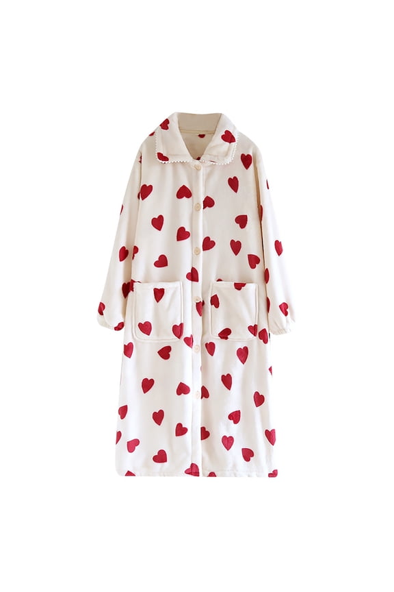N Bath Robes for Women Fashion Robes for Women Fuzzy Button Down Heart Robe with Collar Ankle Length Robes for Women Shower Robe for Women Search This Page