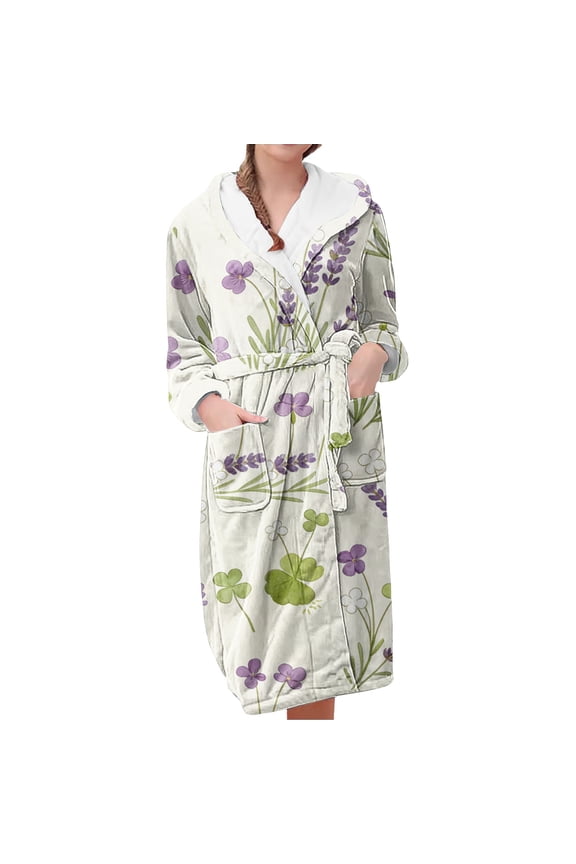 Bath Robes for Women Trendy Spring Cute Funny Plant Flower Print Pyjamas Casual Comfortable Fashionable Sleeping Robe Women's Essentials Summer Loungewear