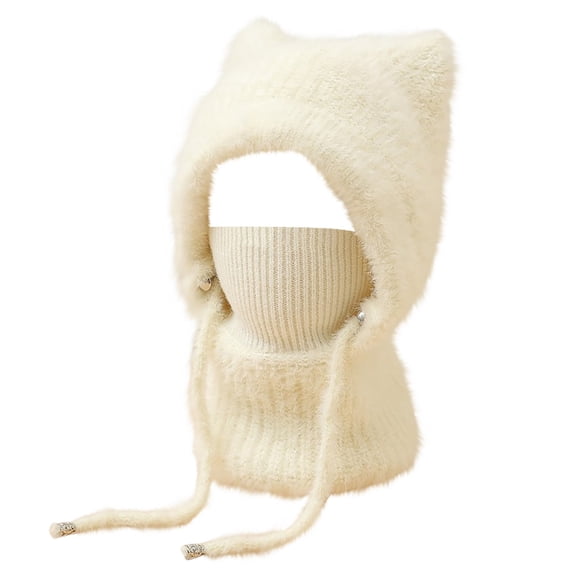 MEICHEN Beanie Hat for Women Solid Color Hat Scarf Integrated Set Fall Winter Warm Knitted Ski Bomber Hat