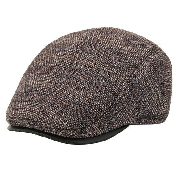 MEICHEN Beret Hat for Graceful Men Fashion Men Beret Plaid Design Hat Men Retro Beret with Ear Plaid Lightweight British Western Plush Style Men's Accessories Brown