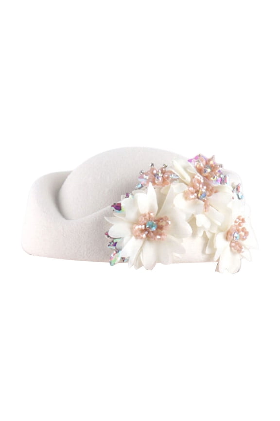 Beret Hat for Delicate Ladies Fashion Women Church Hats Flower Applique Pillbox Hats Fascinator Tea Caps Women's Accessories White
