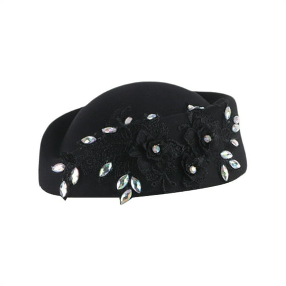 MEICHEN Beret Hat for Graceful Ladies Fashion Women Church Hats Flower Applique Pillbox Hats Fascinator Tea Caps Women's Accessories Black