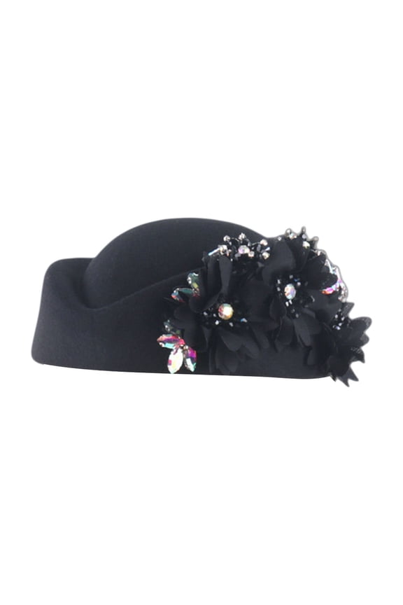 Beret Hat for Graceful Ladies Fashion Women Church Hats Flower Applique Pillbox Hats Fascinator Tea Caps Women's Accessories Black