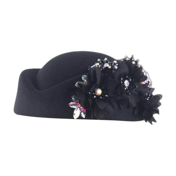 MEICHEN Beret Hat for Graceful Ladies Fashion Women Church Hats Flower Applique Pillbox Hats Fascinator Tea Caps Women's Accessories Black
