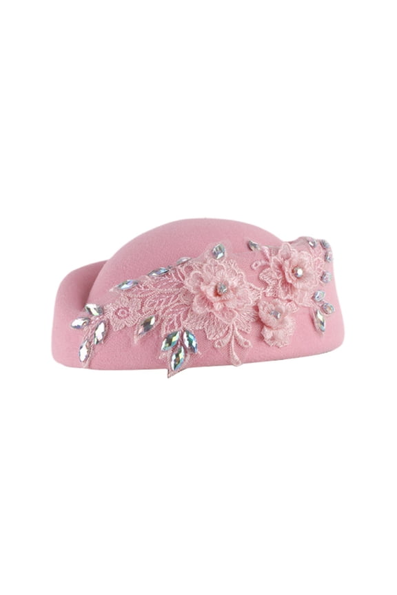 Beret Hat for Graceful Ladies Fashion Women Church Hats Flower Applique Pillbox Hats Fascinator Tea Caps Women's Accessories Pink