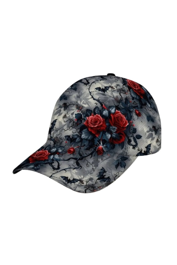 Black Ink Wash Style Baseball Cap for Women Trendy Retro Red Rose Print Sun Hat Womens Trucker Hat