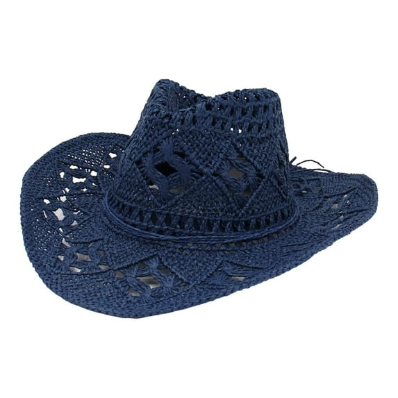 MEICHEN Blue Women's Cowgirl Hats,Women and Men Summer Western Hat Shapeable Straw Hat Hollowed Out Sun Hat,Women's Accessories Cowboy Hat