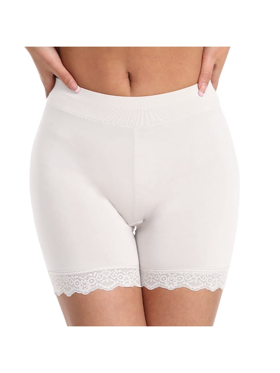 Boyshorts Lace Edged Panties for Women Solid Color High Waisted Briefs Ladies Modal Safety Shorts Underwear