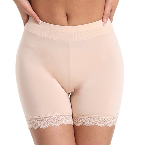 MEICHEN Boyshorts Lace Edged Panties for Women Solid Color High Waisted Briefs Ladies Modal Safety Shorts Underwear