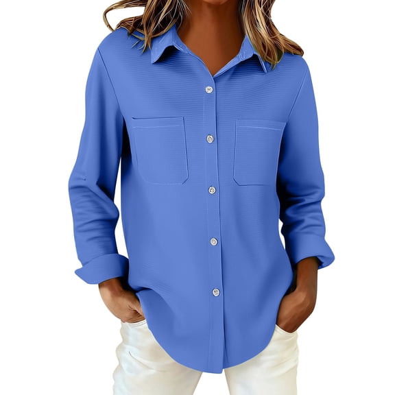 MEICHEN Button Down Shirts Women Fashion Solid Color Long Sleeved Pocket Button Up Shirt Soft Breathable Casual Blouse Womens Blouses