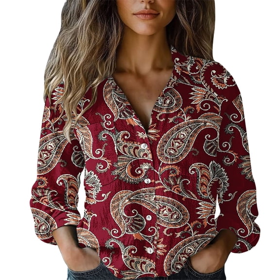 MEICHEN Button Down Shirts Women Fashion Women's Long Sleeve Shirt Peacock Flower Turn Down Collar Blouse Loose Fit Casual Top Blouses for Women