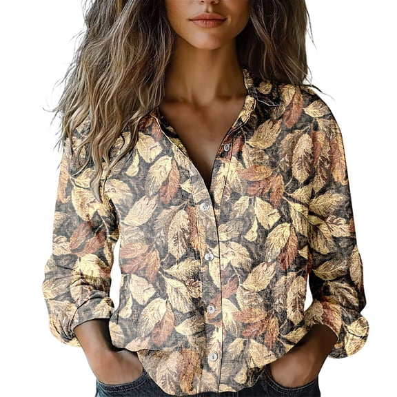 MEICHEN Button Down Shirts Women Retro Style Floral Waffle Long Sleeve Shirt Fresh Daisy Print Turn Down Collar Blouse Blouses for Women