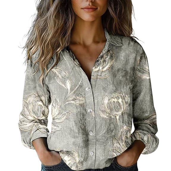 MEICHEN Button Down Shirts Women Retro Style Floral Waffle Long Sleeve Shirt Fresh Daisy Print Turn Down Collar Blouse Womens Blouses