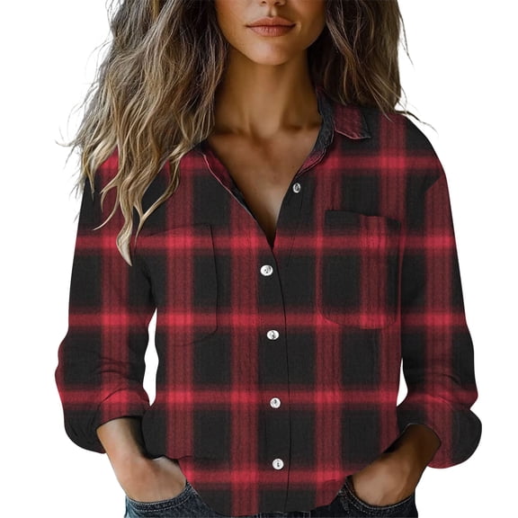 MEICHEN Button Down Shirts Women Trendy Plaid Patchwork Cotton Casual Long Sleeve Shirt Vintage Turn Down Collar Blouse Blouses for Women