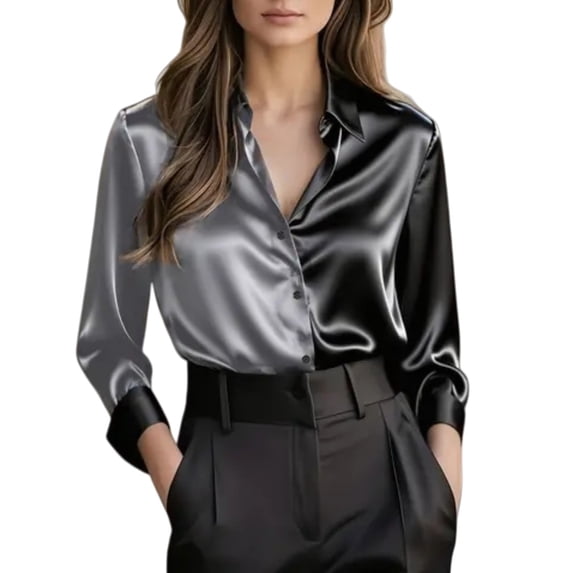 MEICHEN Button Up Shirts Women Elegant Double Color Block Cowl Neck Blouse Collared Long Sleeve Business Casual Tops Womens Tops