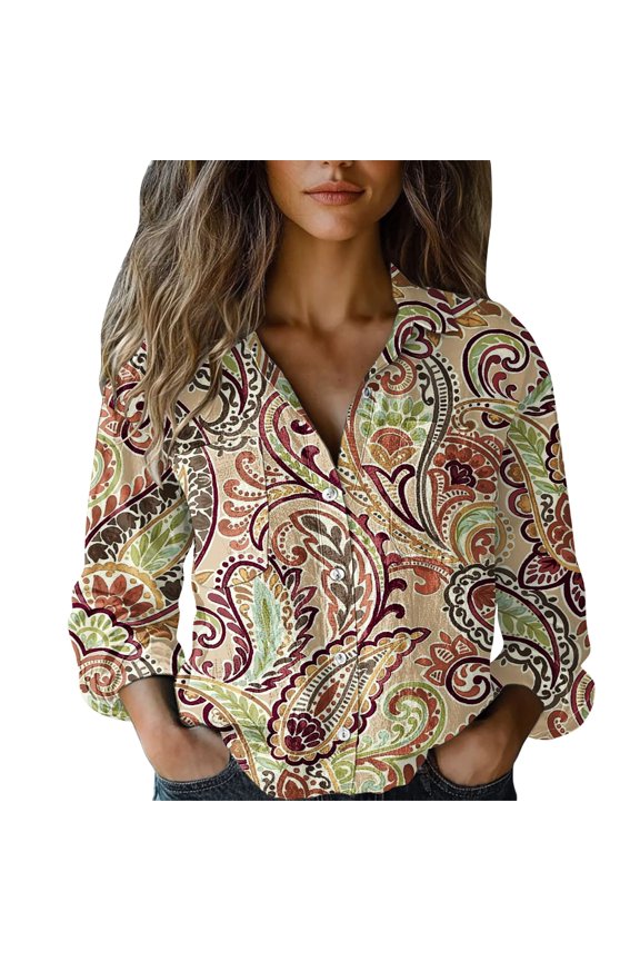 Button Up Shirts Women Fashion Women's Long Sleeve Shirt Peacock Flower Turn Down Collar Blouse Loose Fit Casual Top Womens Tops