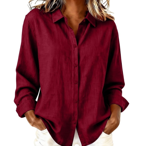 MEICHEN Button Up Shirts Women Long Sleeve Button Down Shirts Vintage Solid Color Cotton and Linen Blouses Tops Tops for Women Trendy