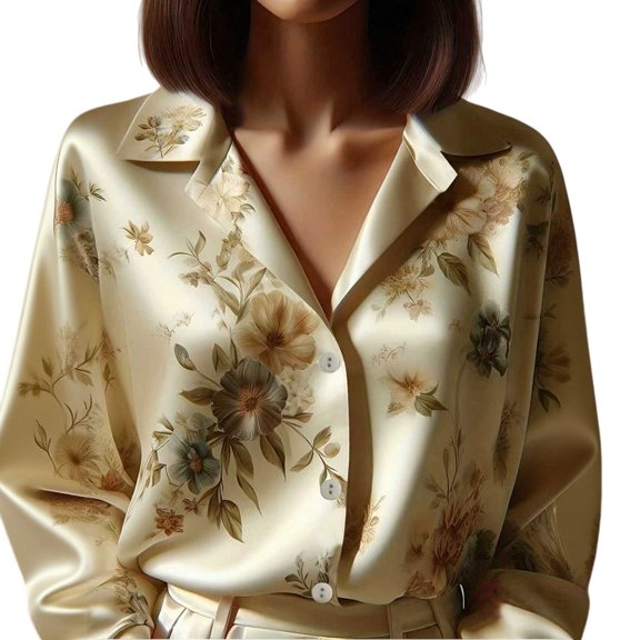 MEICHEN Button Up Shirts for Women Fashion Floral Satin Blouses Elegant Button Down Shirts Turn Down Collar Party Tops Blouses for Women
