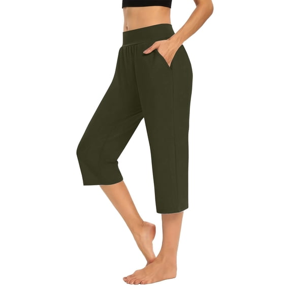 MEICHEN Capri Leggings for Women High Waisted Cutout Yoga Capris Lightweight Cozy Cropped Pants Solid Soft Pajams Pants