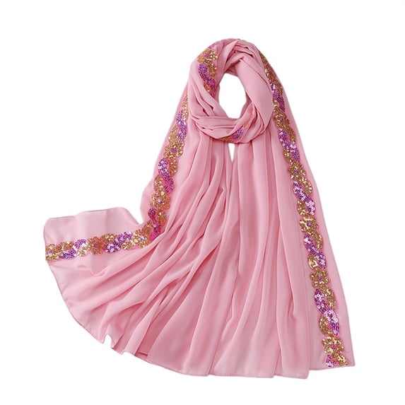 MEICHEN Chiffon Scarf Hijabs for Women Trendy Embroidered Sequins Decorative Shawl Wrap Summer Beach Accessories