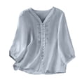 thumbnail image 1 of MEICHEN Cotton and Linen Embroidered Short Sleeved Top Summer V Neck Versatile and Loose T Shirt for Women, 1 of 4