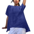thumbnail image 1 of MEICHEN Cotton and Linen Pure Color Irregular Bottom Short Sleeved T Shirt Summer Fashion Clothing for Women, 1 of 5