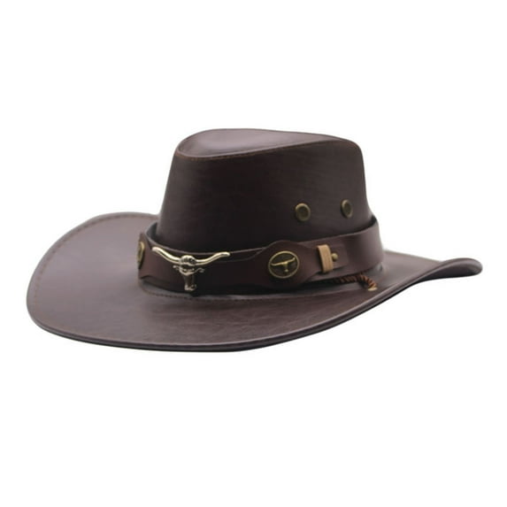 MEICHEN Cowboy Hat for Women, Vintage Western Cowboy Hat Head Belt Hats Outdoor Travel Wide Brim Faux Leather Sun Caps, Fall Winter Fashion Accessories