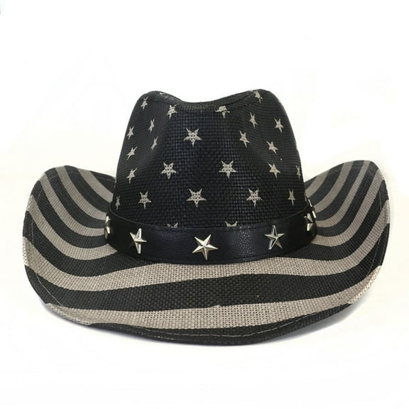 MEICHEN Cowboy Hat for Women Vintage USA American Flag Cowboy Hat Summer Western Party Hat Color Block Sun Hat Black
