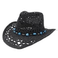 thumbnail image 1 of MEICHEN Cowboy Hat for Women Western Style Wide Brim Hollowed Out Sun Hats Trendy Breathable Casual Solid Color Caps, 1 of 3