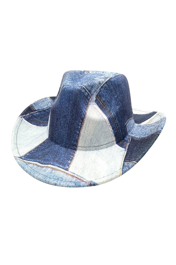 Cowboy Hat for Women and Men Western Wide Brim Cowboy Hat Costume Cosplay Cowgirl Hat Color Block Fedora Hat Blue