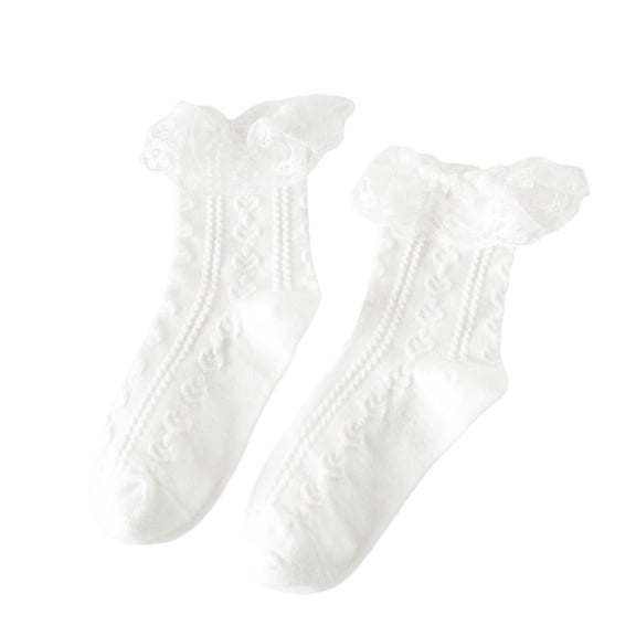 MEICHEN Crew Socks for Women, Lace Ruffle Frilly Socks Cotton Cute Ankle Socks Mesh Trim Crew Socks Ankle High Socks, Fall Winter Fashion Accessories