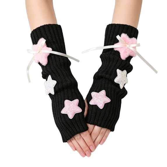 MEICHEN Cute Star Decor Fingerless Gloves for Women Fashion Kawaii Arm Warmers Autumn Winter Daily Wear Stretchy Gloves