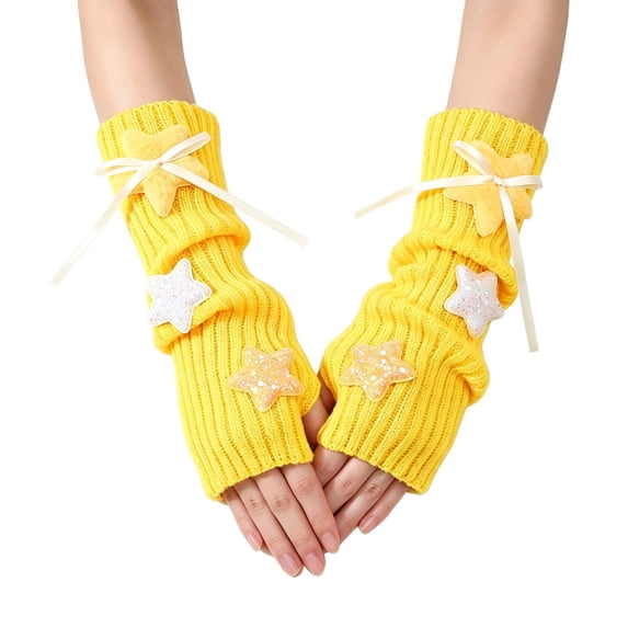 MEICHEN Cute Star Decor Fingerless Gloves for Women Fashion Kawaii Arm Warmers Autumn Winter Daily Wear Stretchy Gloves