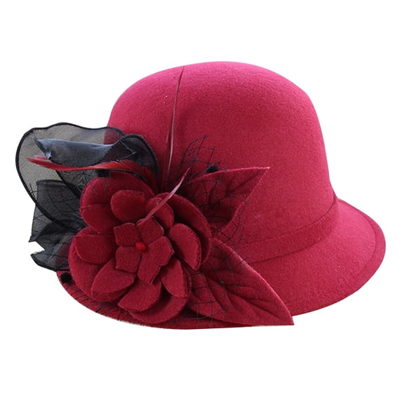 MEICHEN Elegant Flower Decoration Bucket Hat for Pretty Women Fashion Fall Church Cloche Hat Solid Vintage Bowler Hat