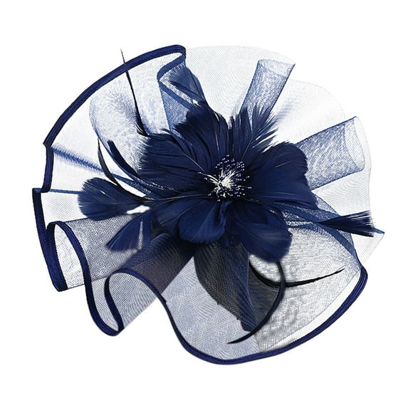 MEICHEN Fascinators Hats for Women Elegant Church Hats Solid Color Feather Clip for Wedding Party Cocktail Leisure Hats Navy