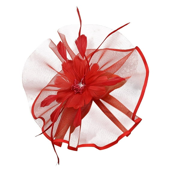 MEICHEN Fascinators Hats for Women Elegant Church Hats Solid Color Feather Clip for Wedding Party Cocktail Leisure Hats Red