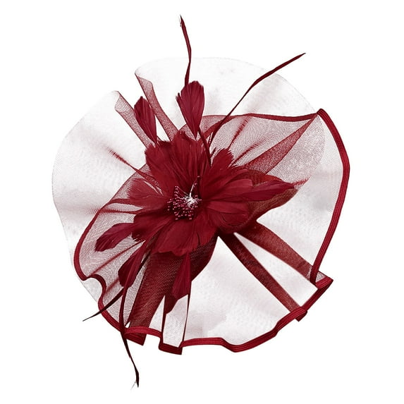 MEICHEN Fascinators Hats for Women Elegant Church Hats Solid Color Feather Clip for Wedding Party Cocktail Leisure Hats Wine