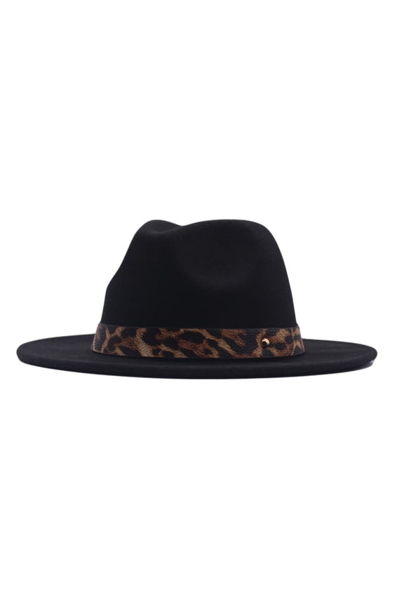 Fashion Bucket Hat for Women with Leopard Decoration Western Wide Brim Solid Fedora Hats Jazz Caps