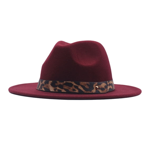 MEICHEN Fashion Bucket Hat for Women with Leopard Decoration Western Wide Brim Solid Fedora Hats Jazz Caps