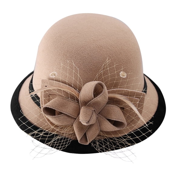 MEICHEN Fashion Solid Color Bowler Hat with Bowknot Mesh Ornament for Women Winter Elegant Retro Cloche Hat Women's Bucket Hat