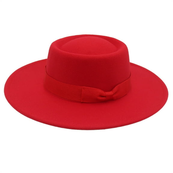 MEICHEN Fedora Hat for Delicate Ladies Fashion Flat Wide Brim Warm Hat Retro Style Panama Hat Women's Accessories Red