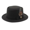 thumbnail image 1 of MEICHEN Fedora Hats for Women Bavarian Costume Hat With Feather Solid Color Panama Hat Plain Hat Black, 1 of 3